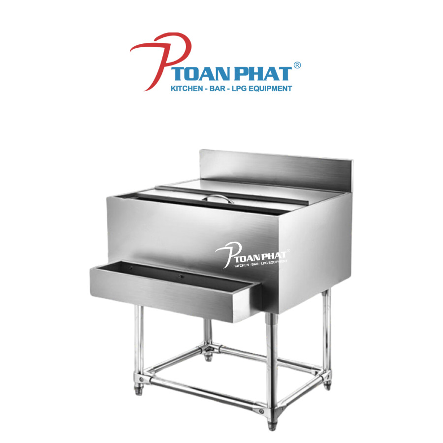 THÙNG ĐÁ INOX CÓ CHÂN KÈM KHAY ĐỰNG CHAI LỌ