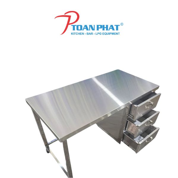 BÀN LÀM VIỆC INOX 304 CÓ 3 HỌC KÉO CAO CẤP