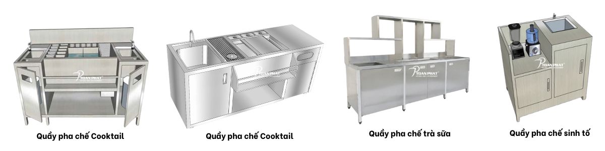 Module quầy pha chế chậu rửa, kệ để máy xay sinh tố 4 Quay pha che Cooktail