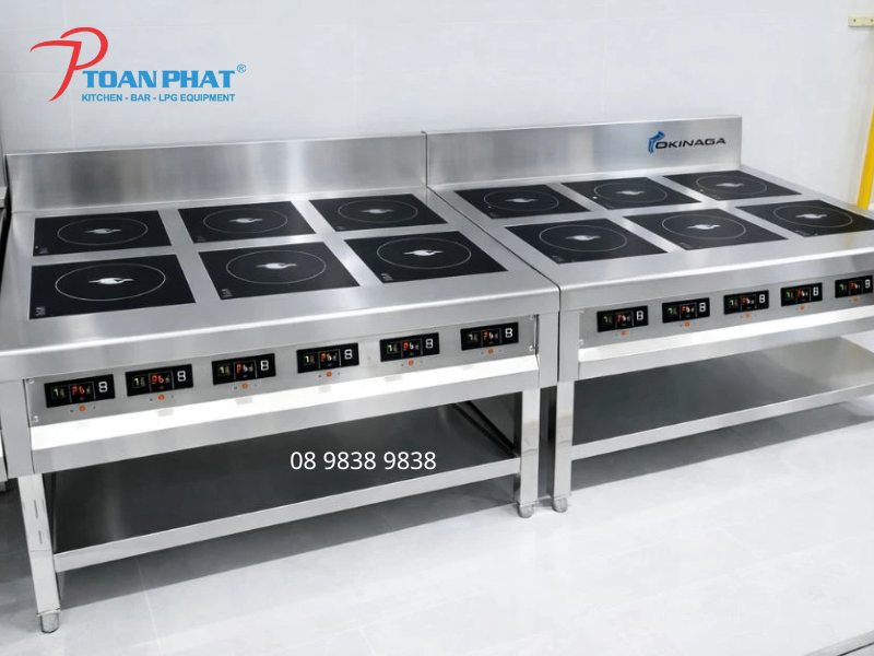 Thiết kế bếp Âu điện từ Okinaga 6 họng sang trọng, dễ vệ sinh, bền bỉ