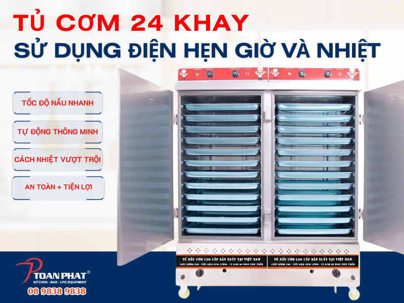 TOP 5 tủ cơm công nghiệp 24 khay giá tốt | Bảo hành 1 năm 3 Tủ cơm công nghiệp sử dụng điện, có hẹn giờ và điều chỉnh nhiệt độ