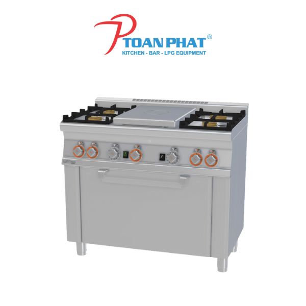 LOTUS BẾP GAS 4 LÒ ĐỐT CÓ LÒ NƯỚNG CỬA THÉP KHÔNG GỈ MODEL TPF4-610G
