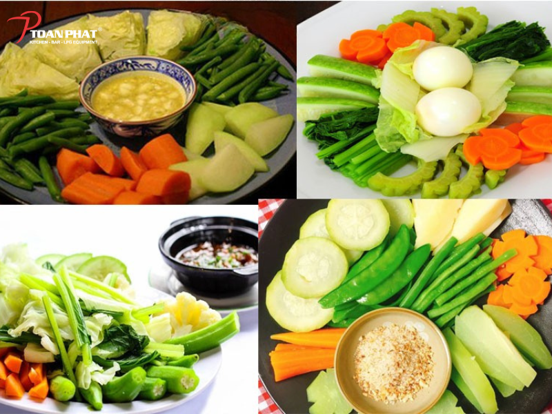 Rau củ được hấp chín bởi tủ cơm công nghiệp Toàn Phát