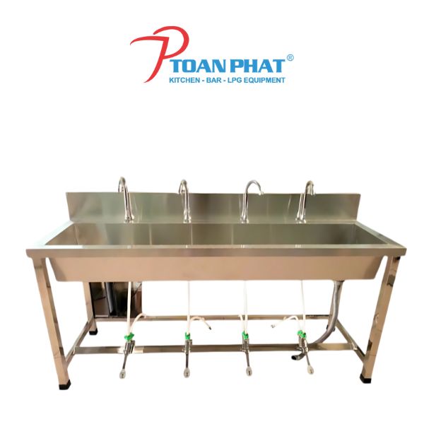 MÁNG RỬA TAY VAN ĐẠP CHÂN 4 VÒI INOX 304 MRT09304