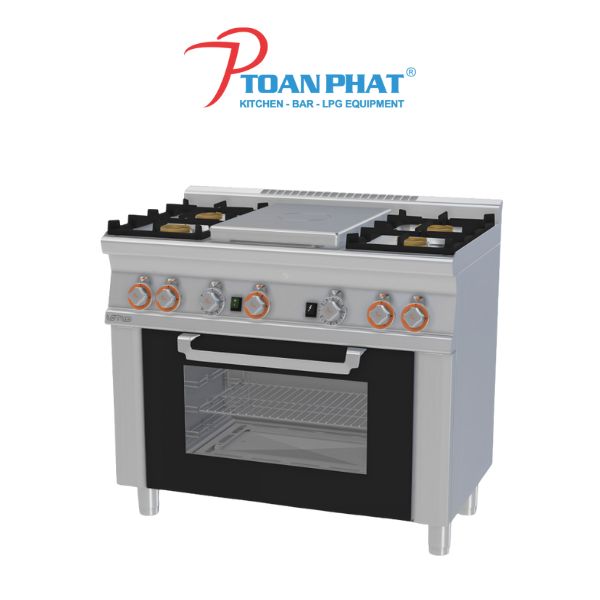 LOTUS BẾP CÔNG NGHIỆP 4 HỌNG KÈM LÒ NƯỚNG ĐIỆN CỬA KÍNH TPF4-610GEM