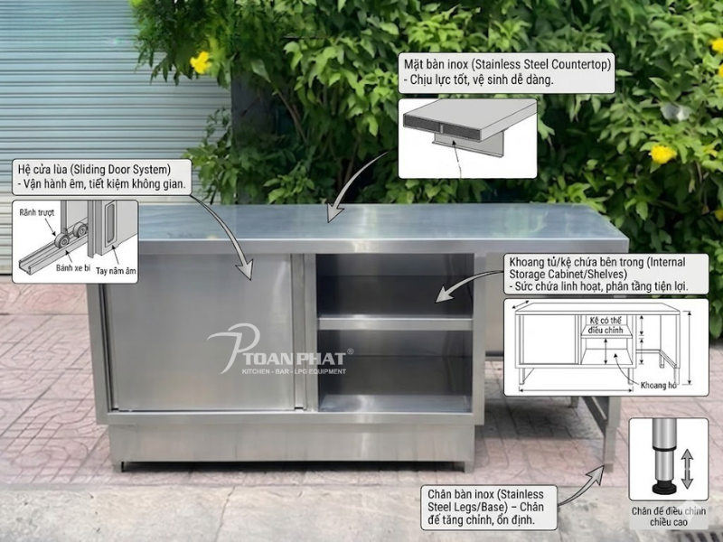 Cấu trúc tủ inox cửa lùa bền chắc và tiện dụng