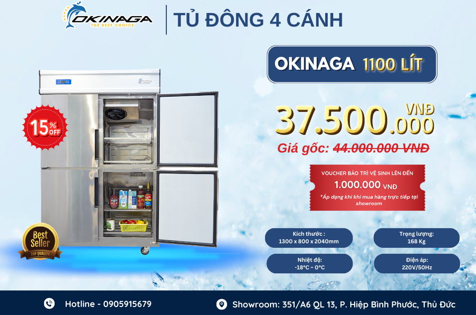 Tủ inox 4 cánh Okinaga giảm giá cực shock