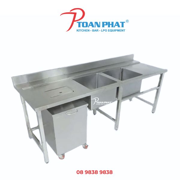 CHẬU RỬA INOX ĐÔI CÓ THÙNG XẢ RÁC