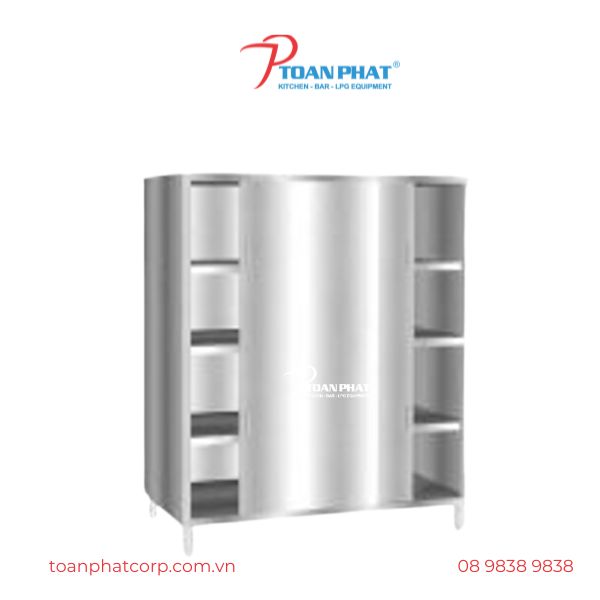 TỦ INOX BỐN TẦNG CỬA LÙA CÓ NGĂN GIỮA
